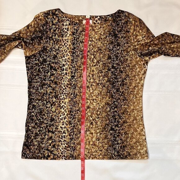 Ruby Rd. Favorites Animal Print Gold Metallic 3/4 Sleeve Pullover Size M EUC - Picture 7 of 9